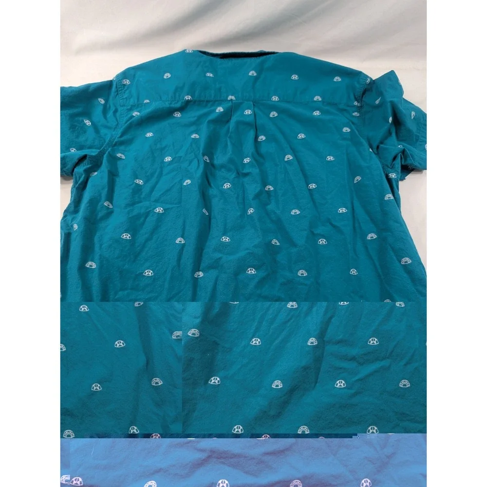 The North Face Button Up Shirt Mens XL Teal Blue AOP Geometric Short Sleeve